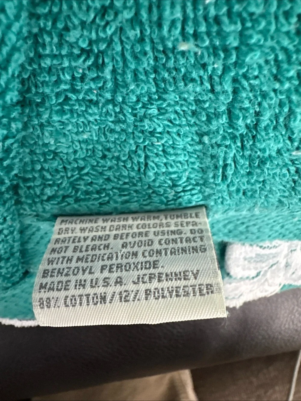 Vintage JCPenney Teal Green Lace Embroidered Floral Towel Set 2pc Made in USA